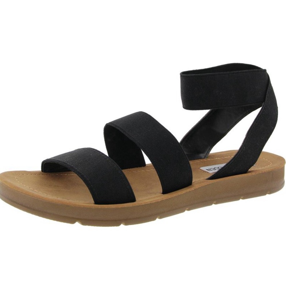 Steve Madden Womens Black Raffy Slingback Slip On Strappy Sandals